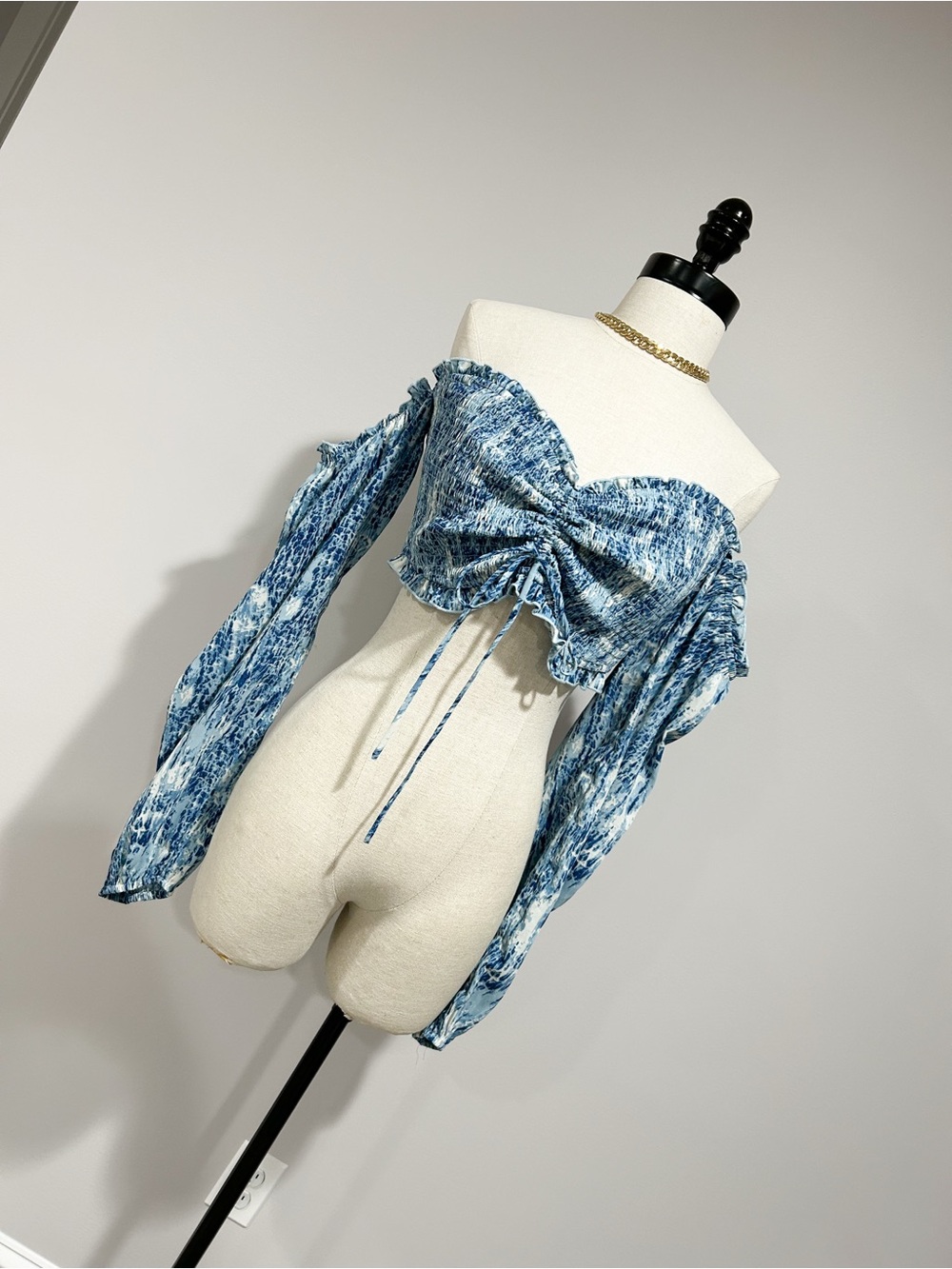 Vici Blue Off-Shoulder Tie-Front Crop Top